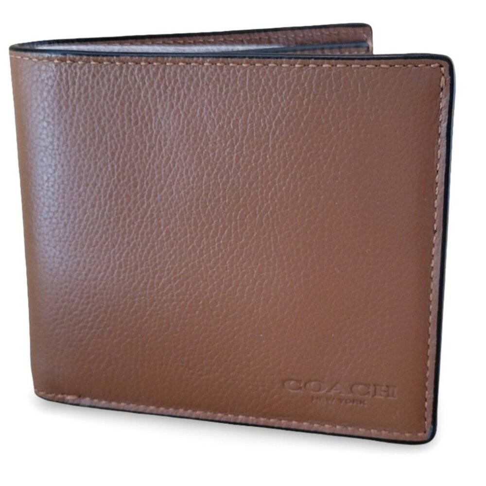 Coach Men’s Double Billfold Wallet in Dark Saddle Calf Leather -New With Tags!